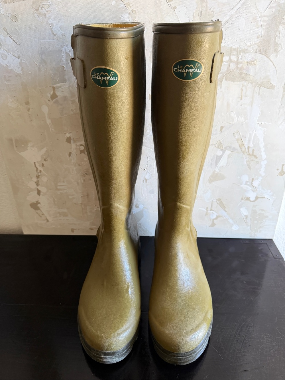 Le Chameau Men's Chasseur leather lined tall rubber boots, olive green - Picture 5 of 16